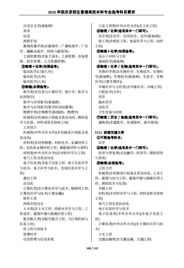 2021各大学对新高考选科的要求