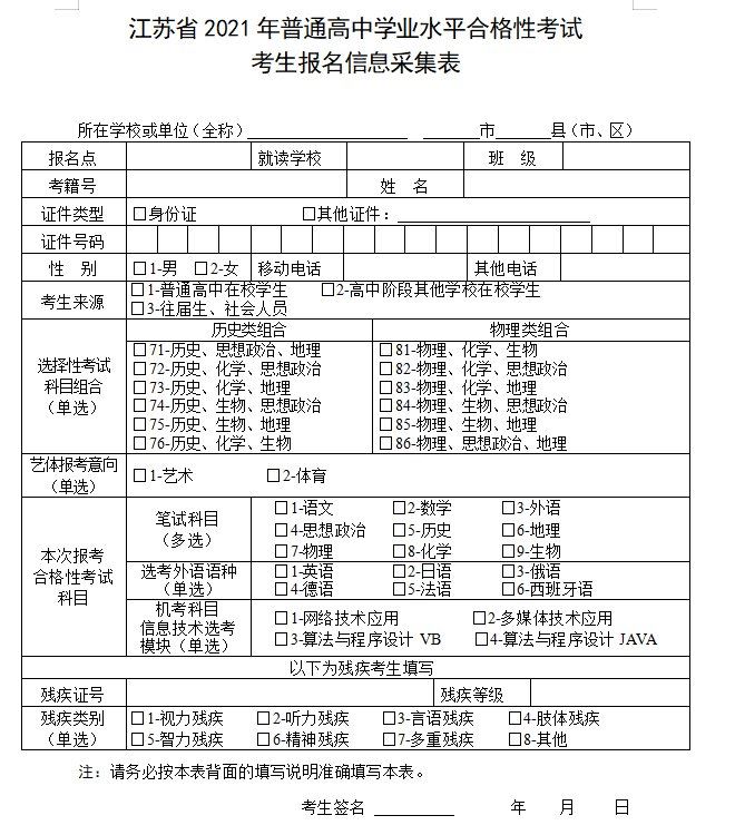 2021年高考报名信息表