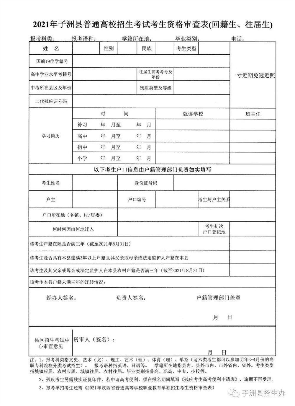 2021年往届生考生高考报名