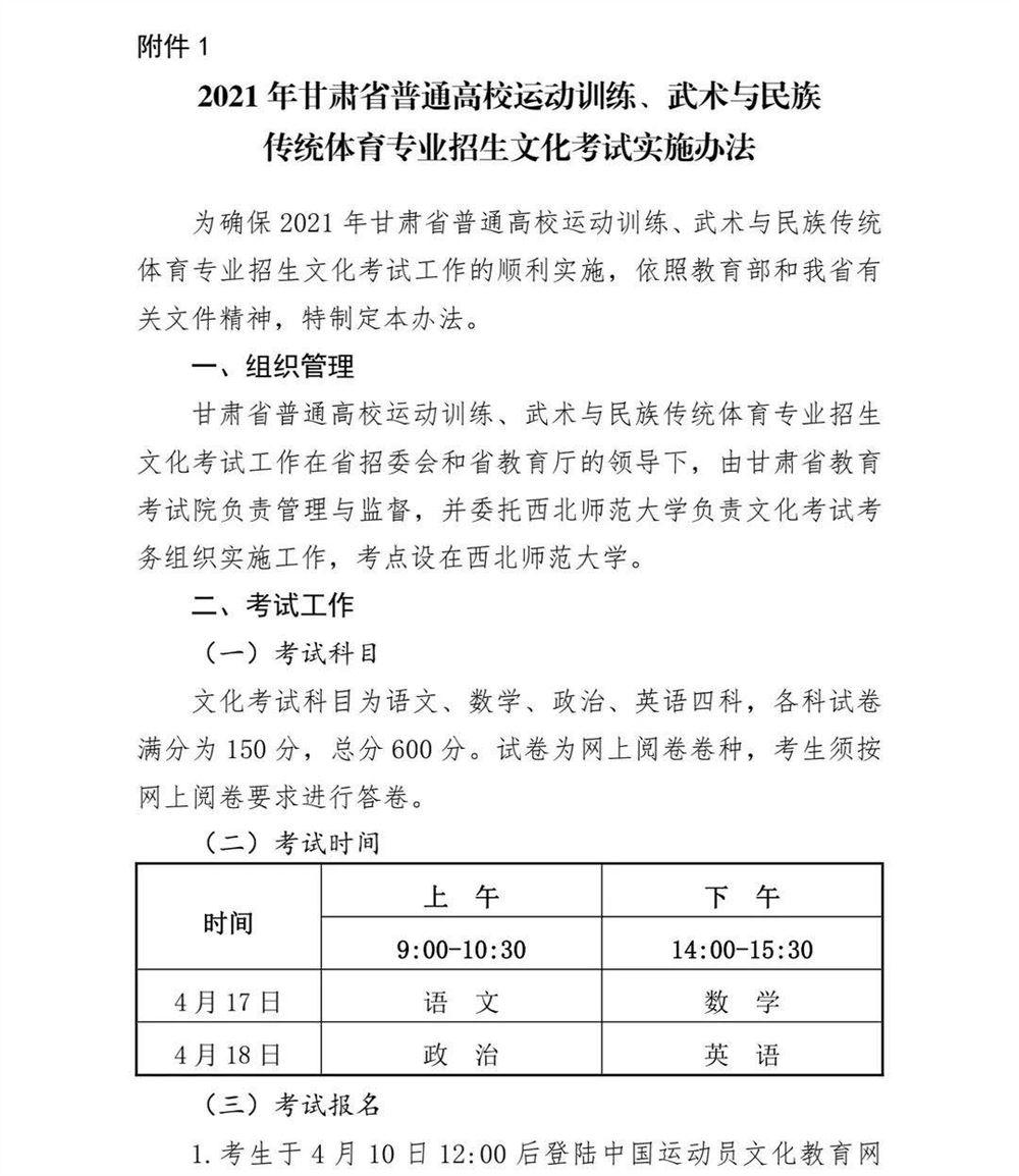 甘肃省2021高考武术