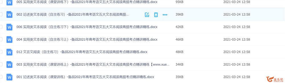 2021年高考语文五大文本阅读高频考点精讲精练百度网盘下载