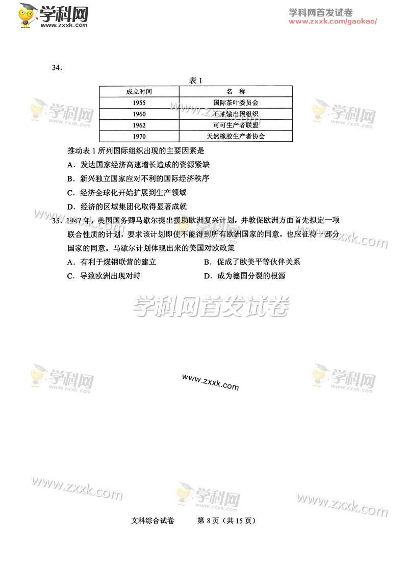 2016年山西高考文综试卷（图片版）